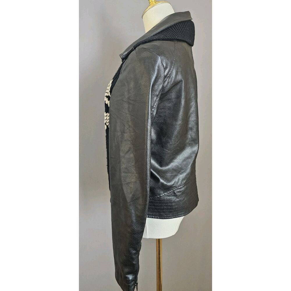 Anthropologie Motorcycle Biker Jacket Vegan Leather Knit Sweater Front Black M - Picture 2 of 7